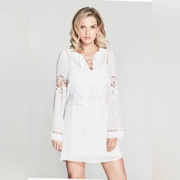 Marciano | Dresses | Marciano Aleece White Shirt Dress Xs Embroidered Lace  Up | Poshmark